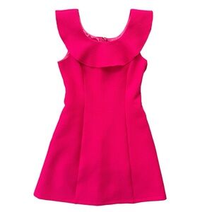 She + Sky Womens Size Small Pink Ruffle Neck Sleeveless Waffle Knit A-line Dress